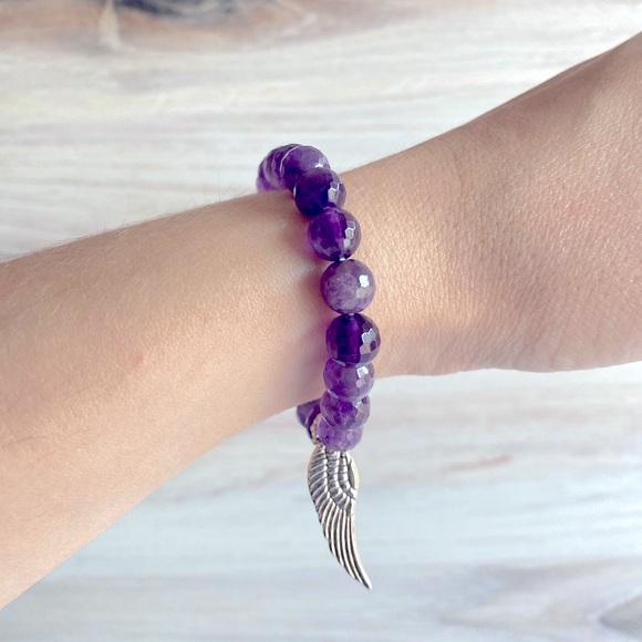 Amethyst Mala Bracelet | Wing Charm Bracelet - Picture 3 of 3